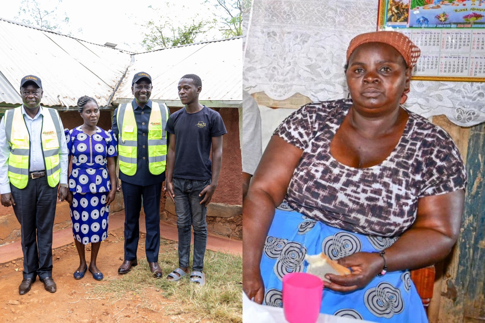 Photo collage of President William Ruto in Embu and a woman in Kisii.